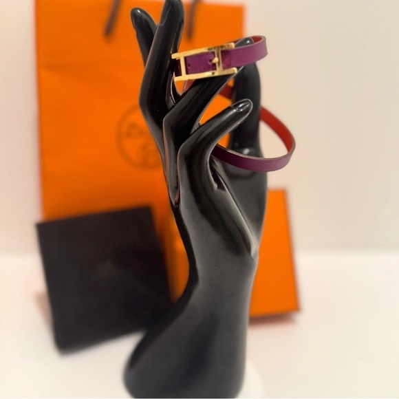 Hermes Behapi Double Tour Swift Leather Purple and Orange Hapi Closure Bracelet - Picture 2 of 13